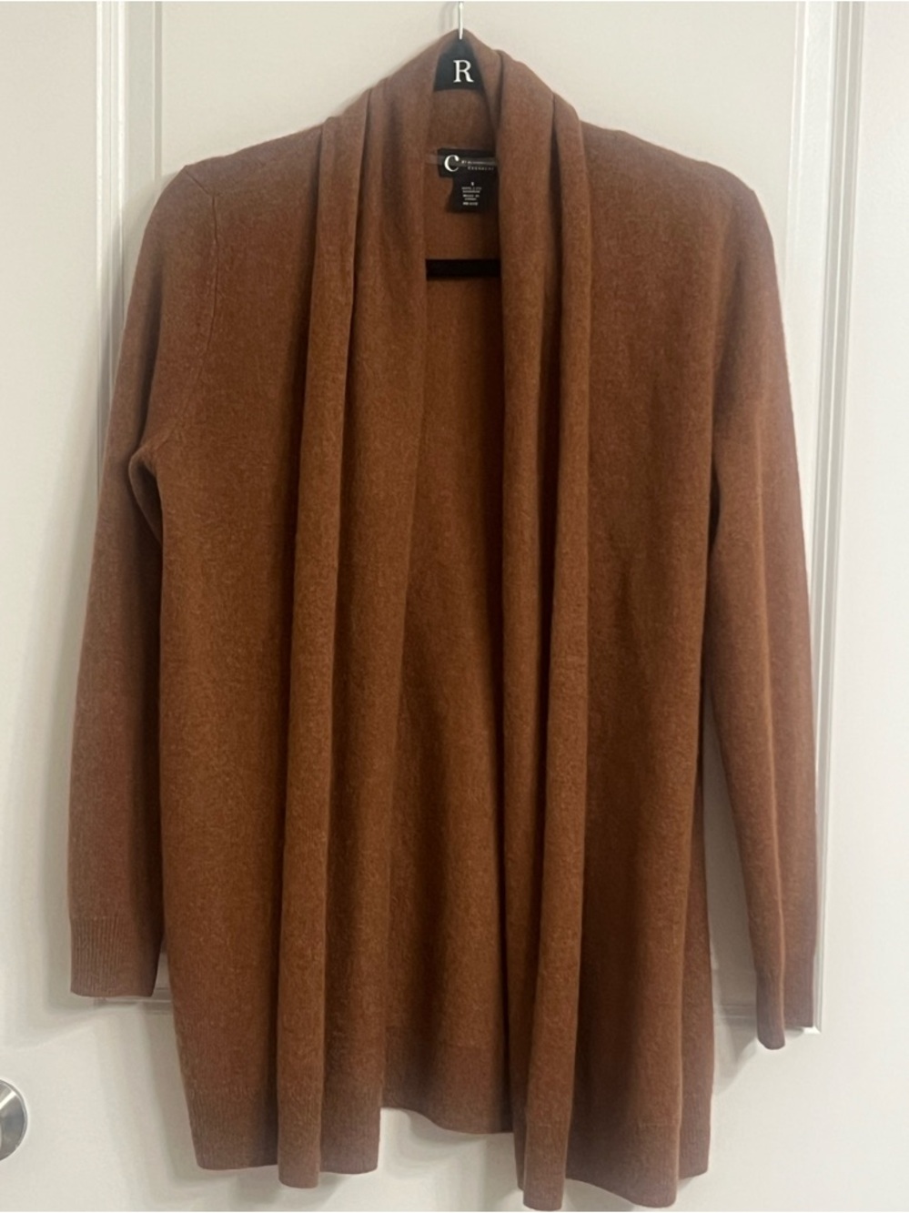C by Bloomingdale’s 100% Cashmere Open Front Cardigan-Nutmeg Size Small